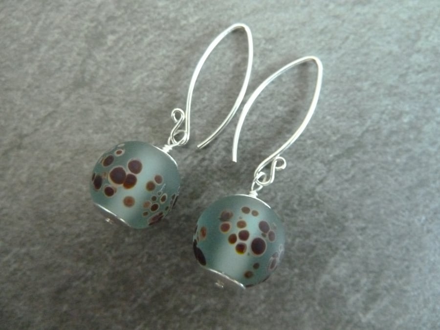 sterling silver, aqua lampwork glass earrings