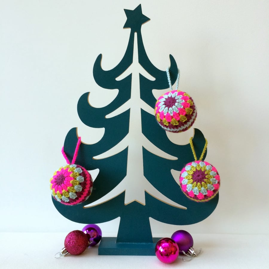 Set of 3 crochet Christmas baubles - purple
