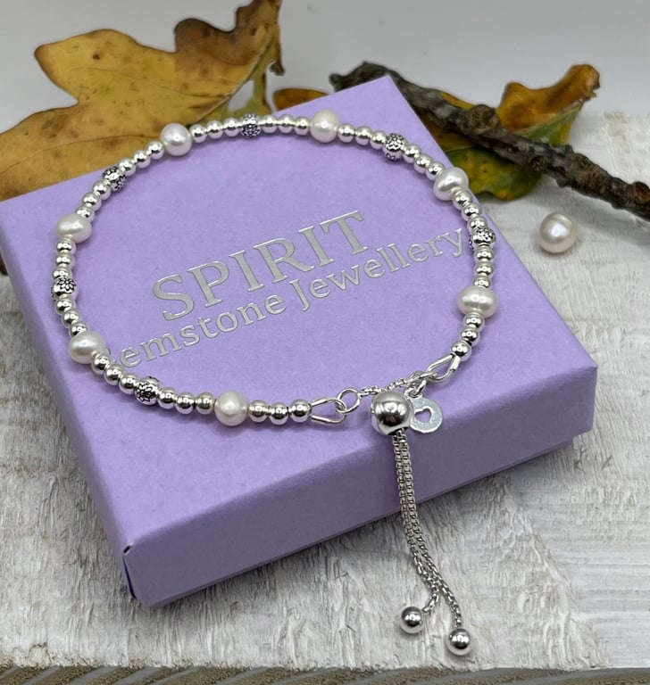 Sterling Silver And Freshwater Pearl Slider Bracelet