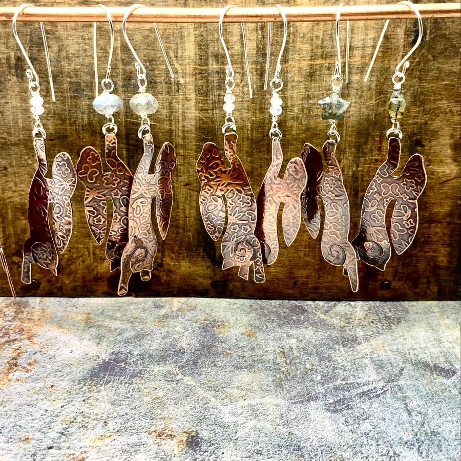 Moongazing Hare Copper & Sterling Silver Earrings