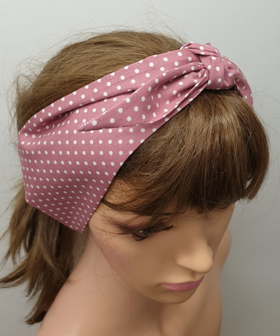 Pale pink women retro self tie headband.