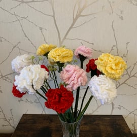 Hand crochet carnation flowers
