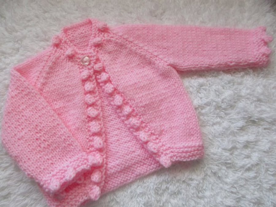 14" Newborn One Button Bobble Edge Cardigan