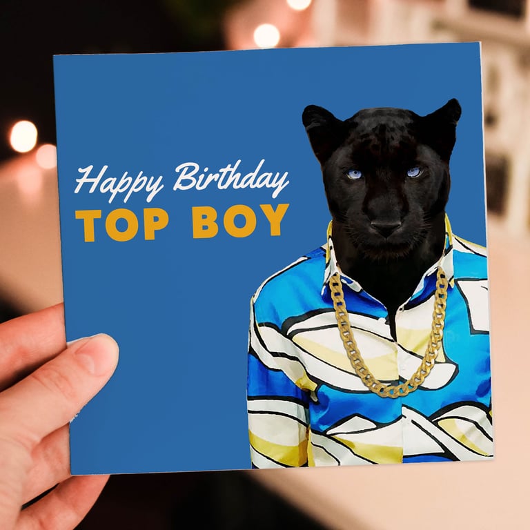 Panther birthday card: Happy birthday top boy