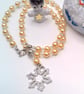 Enamel Snowflake on A Champagne Pearl and Crystal Necklace and Earrings Set - Image 2