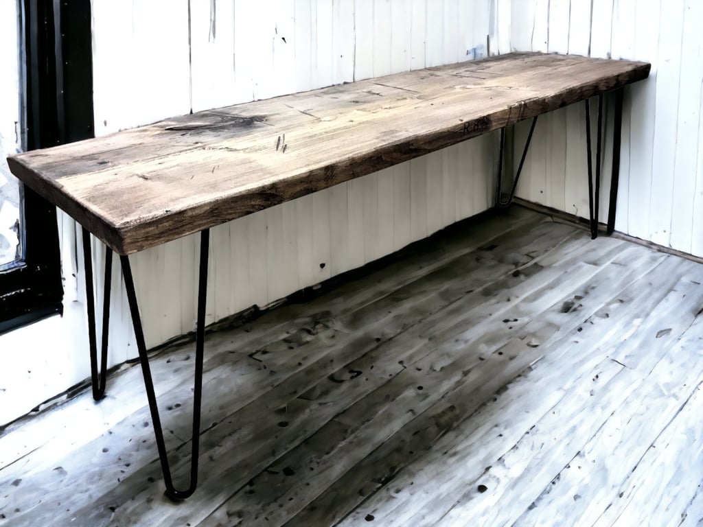 Bruntsfield - Industrial Scaffold Board Bench Seating on Steel Hairpin legs THE 