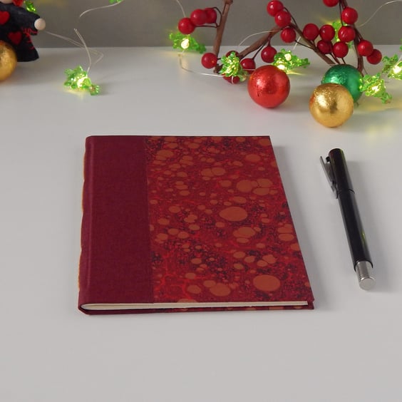 Red Marbled Notebook, traditional style A6 notebook or journal. Gifts for Men