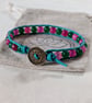 Turquoise leather and pink and green agate bracelet with leopard print button