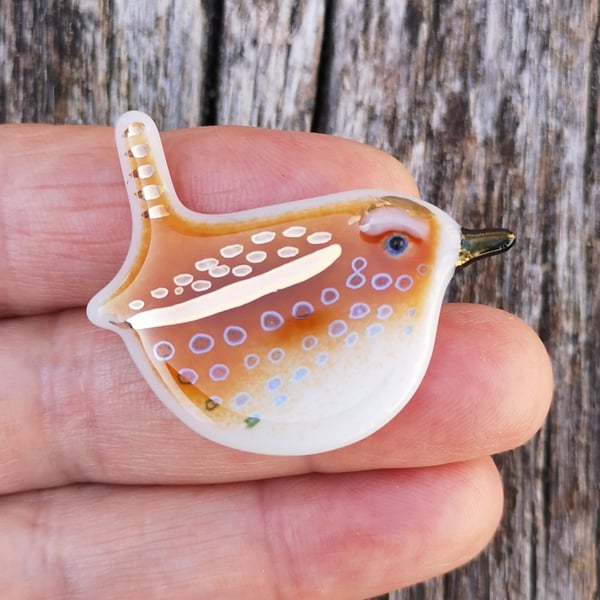 Wren Brooch with gold lustre detailing