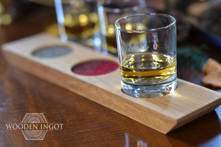 3-hole Oak whisky tasting board for 65mm - 3 glasses choice