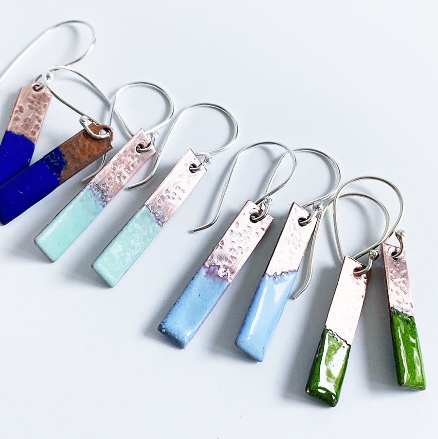 Two Tone Copper Enamel Rectangle Earrings
