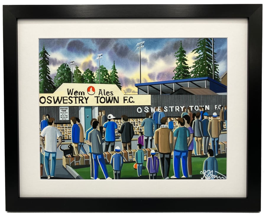 Oswestry Town, Retro Victoria Road. Framed, Football Art Print 14" x 11" Frame 