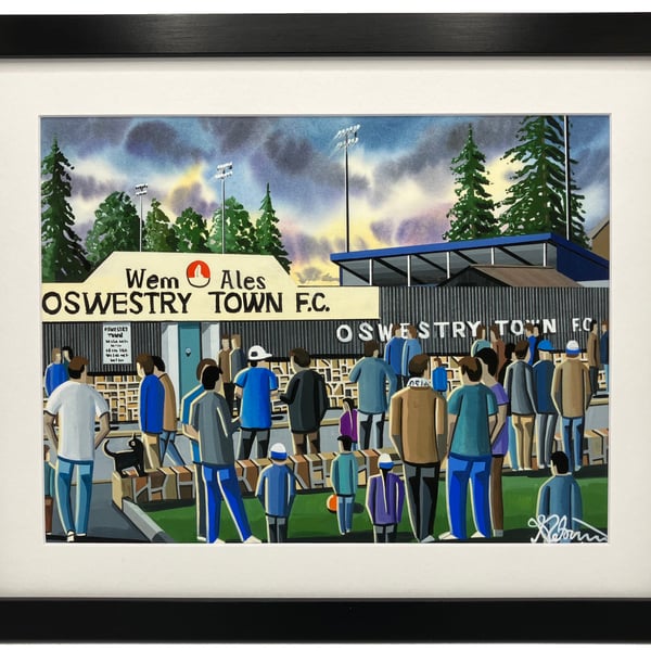 Oswestry Town, Retro Victoria Road. Framed, Football Art Print 14" x 11" Frame 