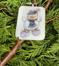 Bespoke Handcrafted Christmas Card with Artisan Fused Glass happy snowman Tree 