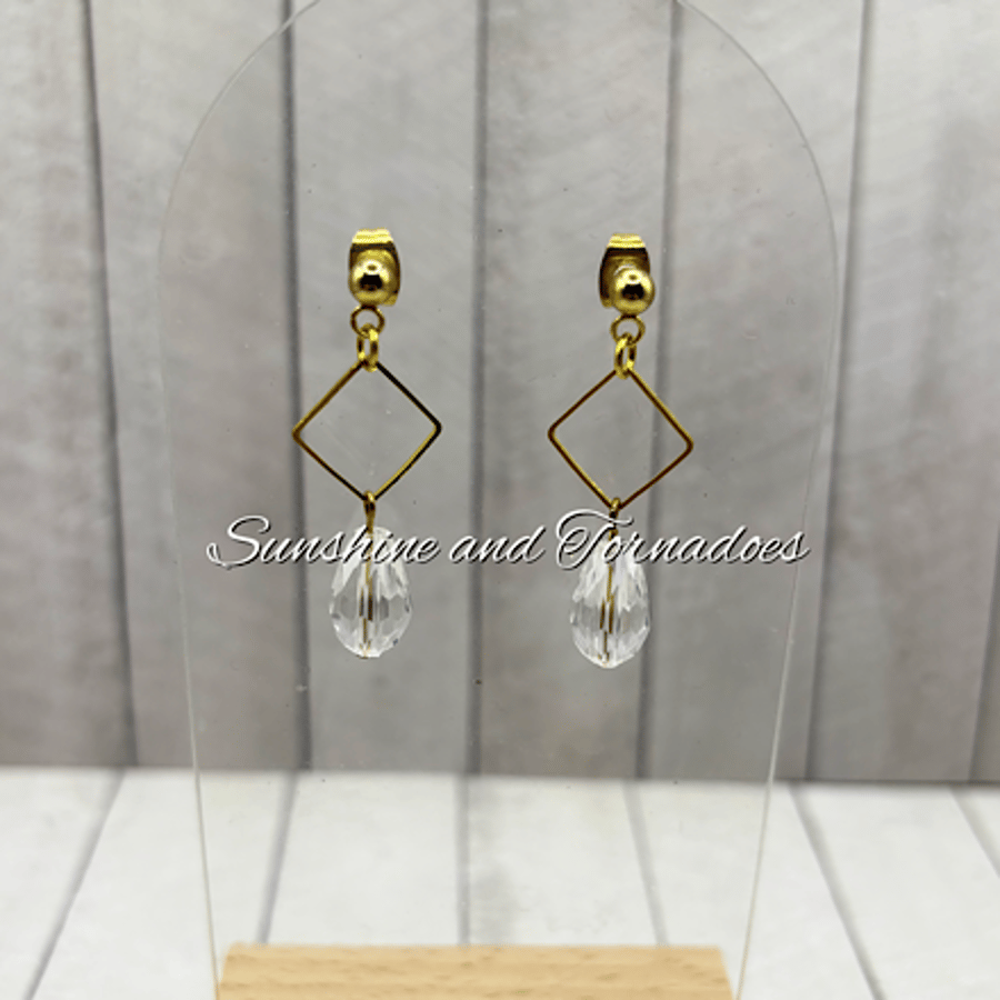 Gold Czech Crystal Teardrop Earrings – Handmade Geometric Jewellery.