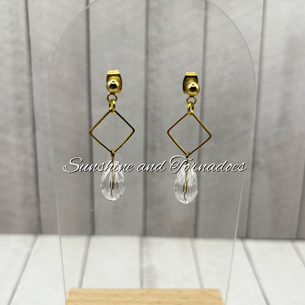 Gold Czech Crystal Teardrop Earrings – Handmade Geometric Jewellery.