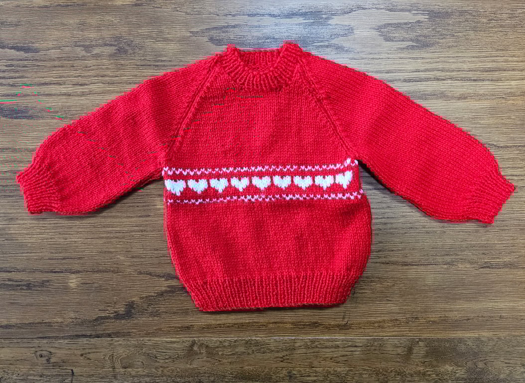 Diane's Red Heart Baby Jumper with Back Shoulder Buttons (Age 6-12 months)