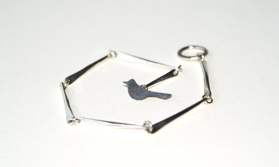 Handmade silver branch bracelet with bird toggle clasp