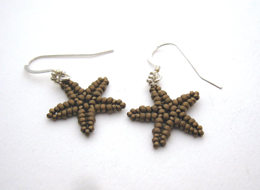 Starfish earrings, hand beaded, sterling wires, choice of colour