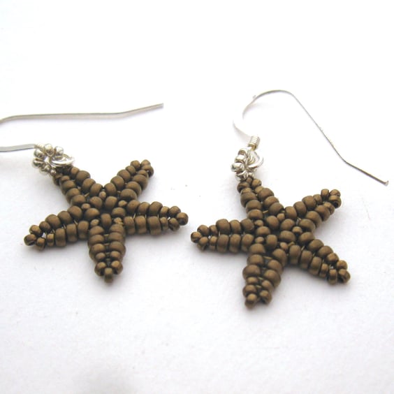 Starfish earrings, hand beaded, sterling wires, choice of colour