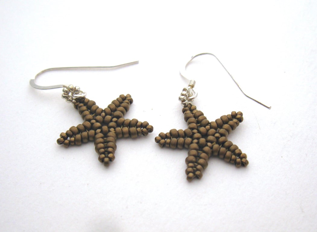 Starfish earrings, hand beaded, sterling wires, choice of colour
