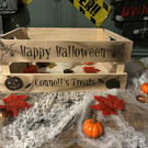 Engraved Halloween Crate - Personalised Wooden Trick or Treat Box