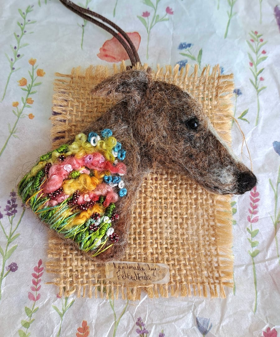 Needle Felted Greyhound Brooch