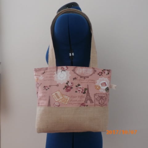 Tote Bag, Hand Bag, shoulder bag in pink cotton with  Hessian Fabric.
