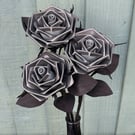 Gunmetal Grey Leather Roses with vase - Gothic Home Décor, Alternative Gift.