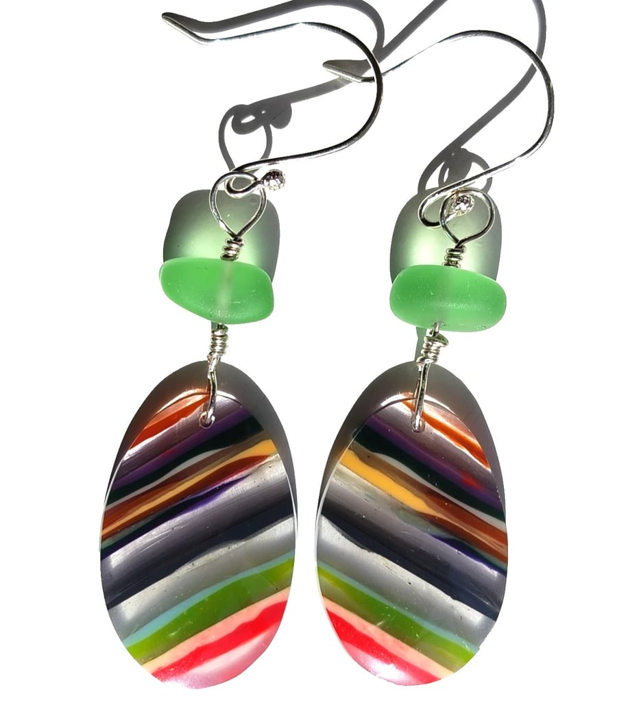 Surfite & Seaglass Sterling Silver Wire-Wrapped Earrings Handmade Jewellery Gift