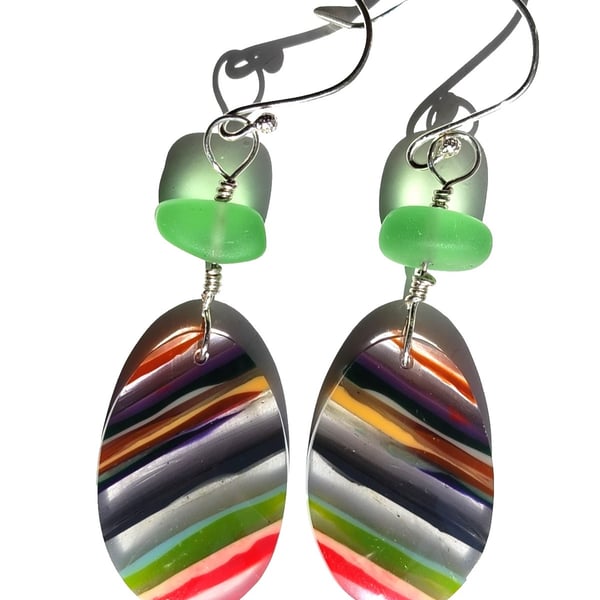 Surfite & Seaglass Sterling Silver Wire-Wrapped Earrings Handmade Jewellery Gift