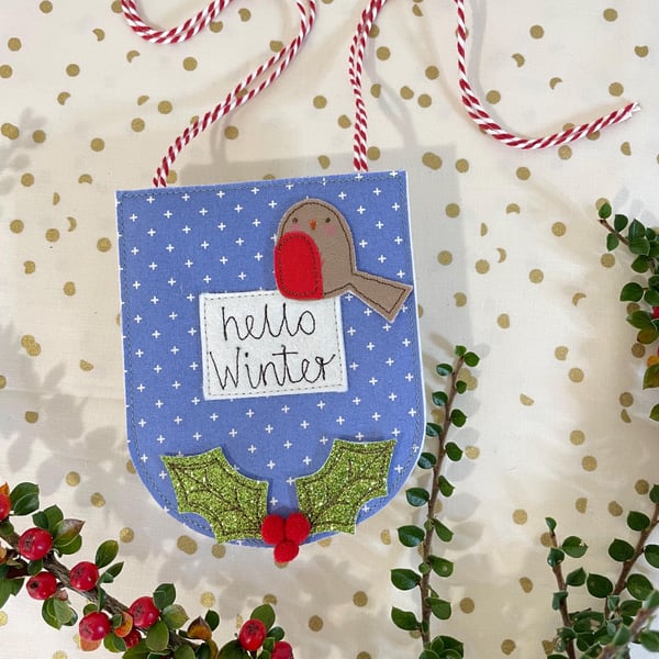 Hello Winter Embroidered Flag Decoration