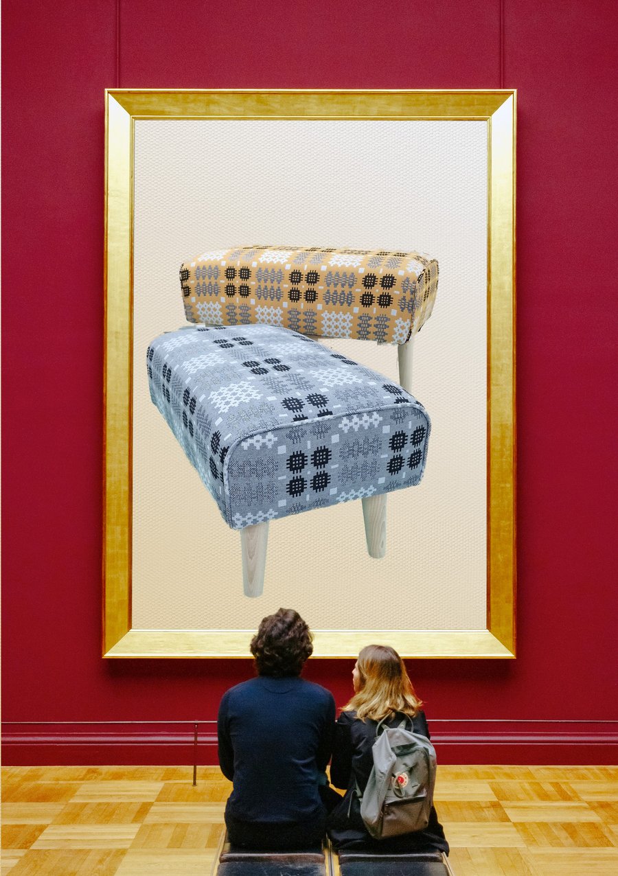 Grey Welsh Tapestry designed stool handmade. 