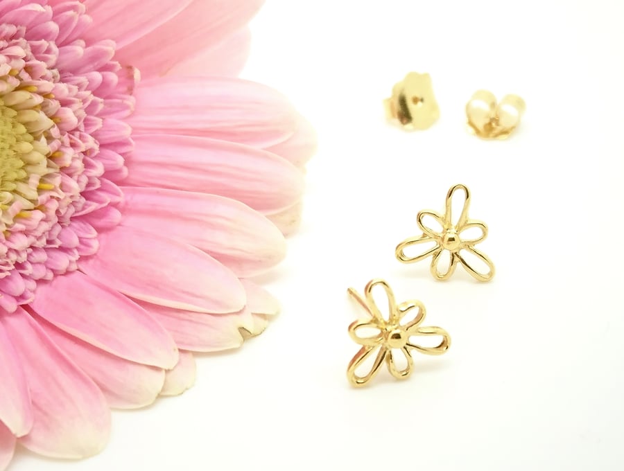 Sterling silver flower studs with 18ct gold plating