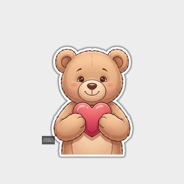 Funny Vinyl Die Cut Sticker For Adults - Cute Teddy Bear With Love Heart