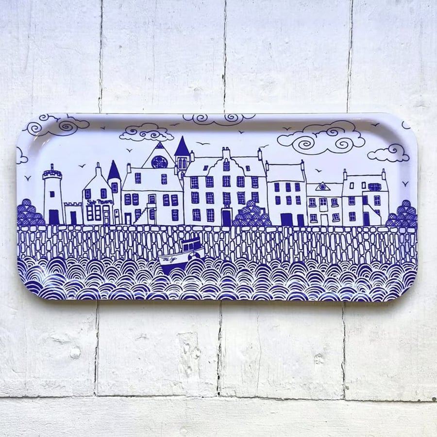 Blue & White Coastal Tray, Scottish East Neuk Design