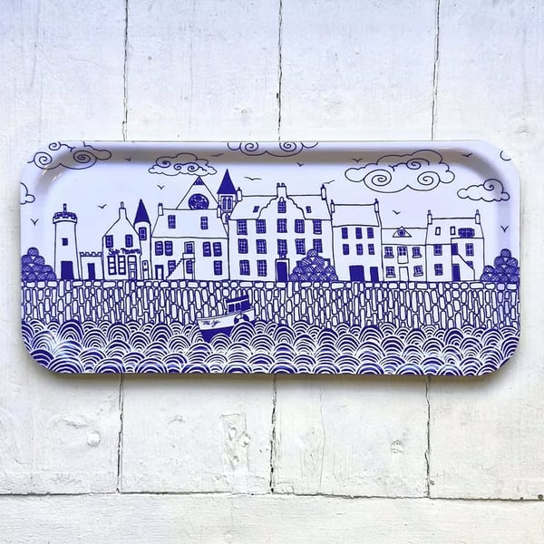 Blue & White Coastal Tray, Scottish East Neuk Design