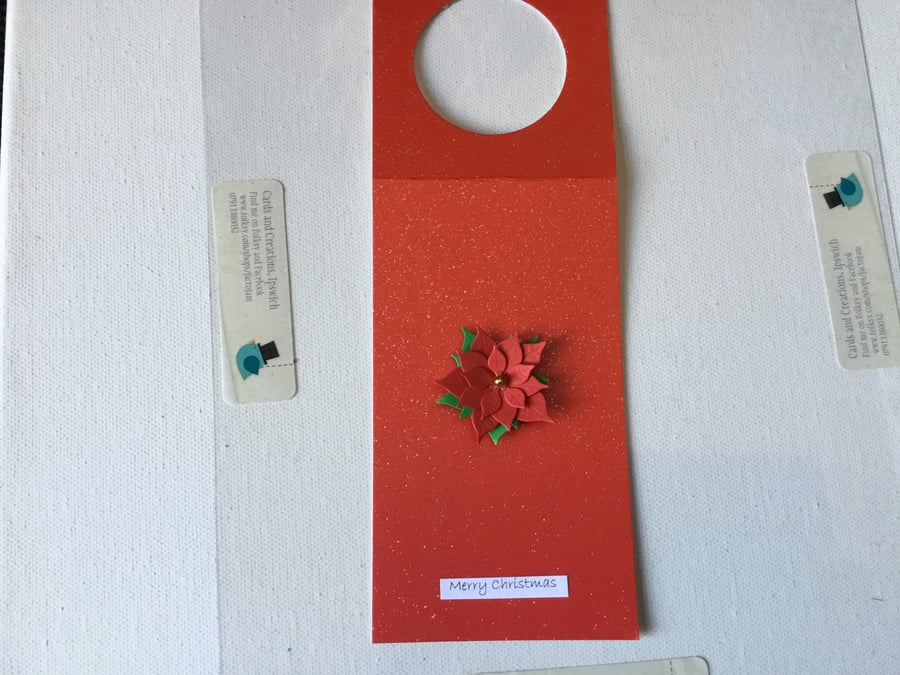 Bottle gift tag. Poinsettia gift tag. Handmade gift tag. Bottle gift tag.  CC711