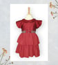 Red Taffeta and Chiffon Party Dress with Bow. Age 2-3yrs. G32 - Image 1