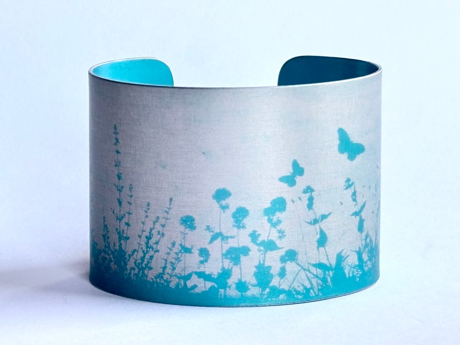 Summer hedgerow pattern aluminium - turquoise 