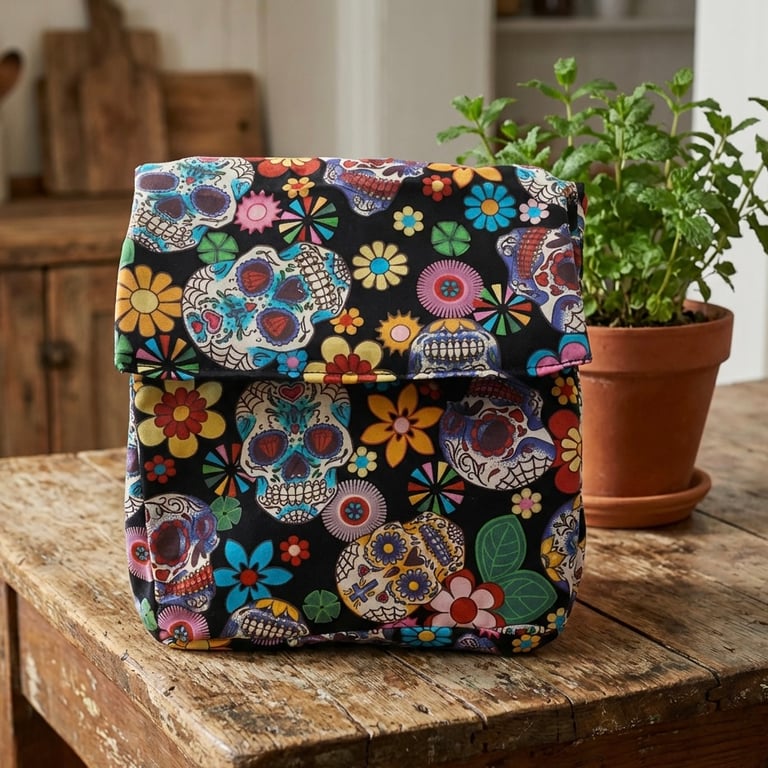 Sugar Skulls Day of the Dead Handmade Insulated Lunch bag 