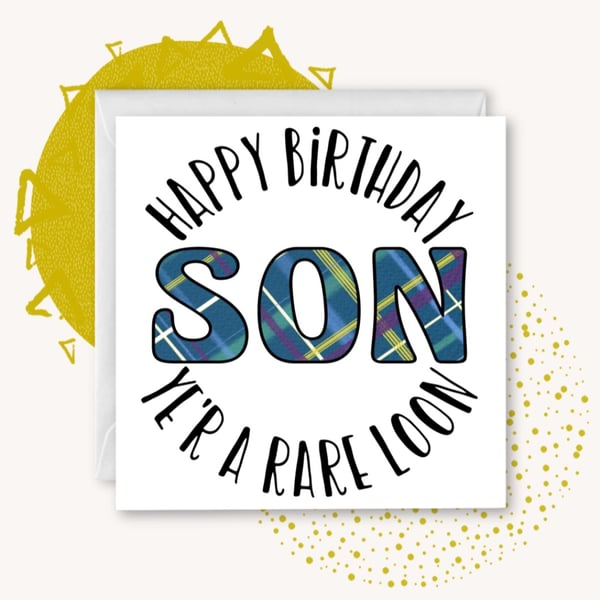 Happy Birthday Son Tartan Doric greetings card