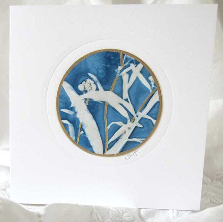 BOTANICAL CYANOTYPE PRINT CARD WITH GOLD LEAF