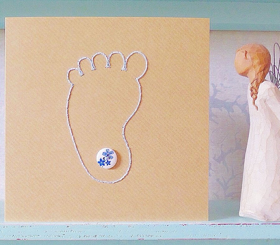 New Baby Card. Hand Sewn Card. Congratulations Card. Baby Shower Card. Baby Boy.