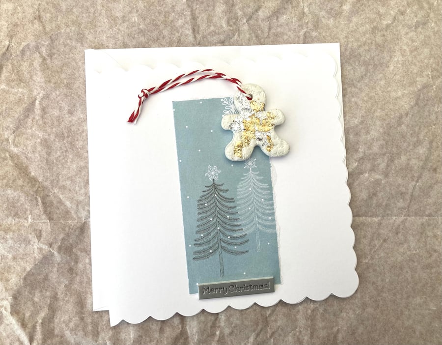 Hand made christmas card, gift and card rolled into one, christmas hanger 
