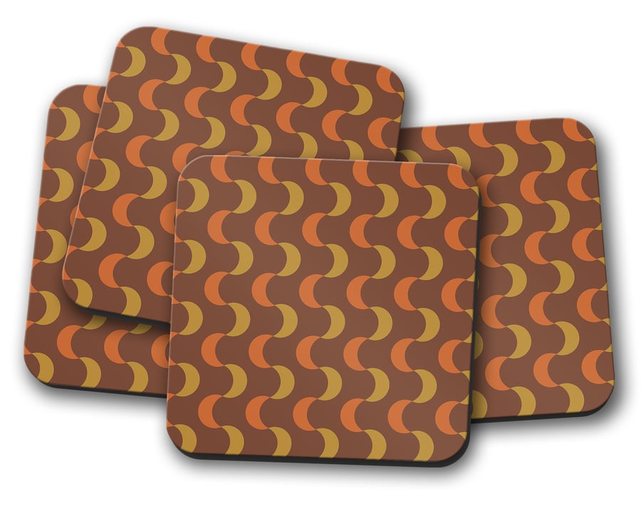 Set of 4 Brown Retro Design Coasters