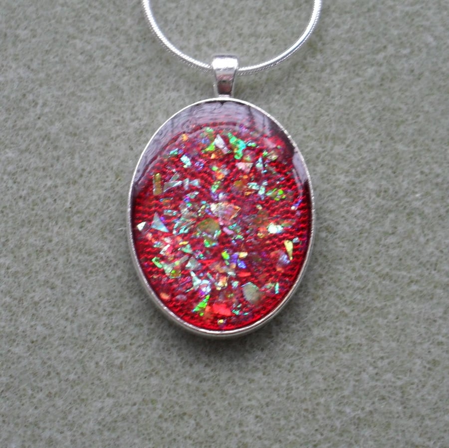 Red Glitter Resin Pendant Valentines Gift