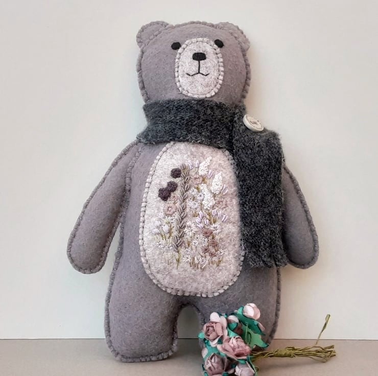 Woodland teddy bear, handmade Felt Scandi bear, hanging decoration