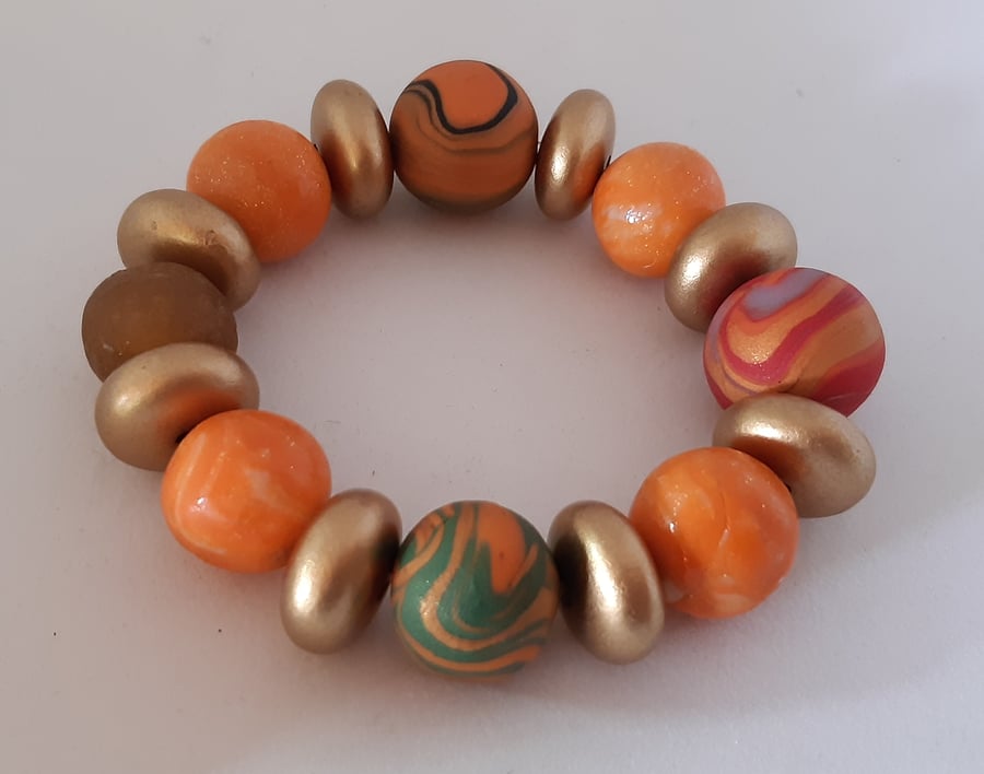 Orange polymer clay bracelet