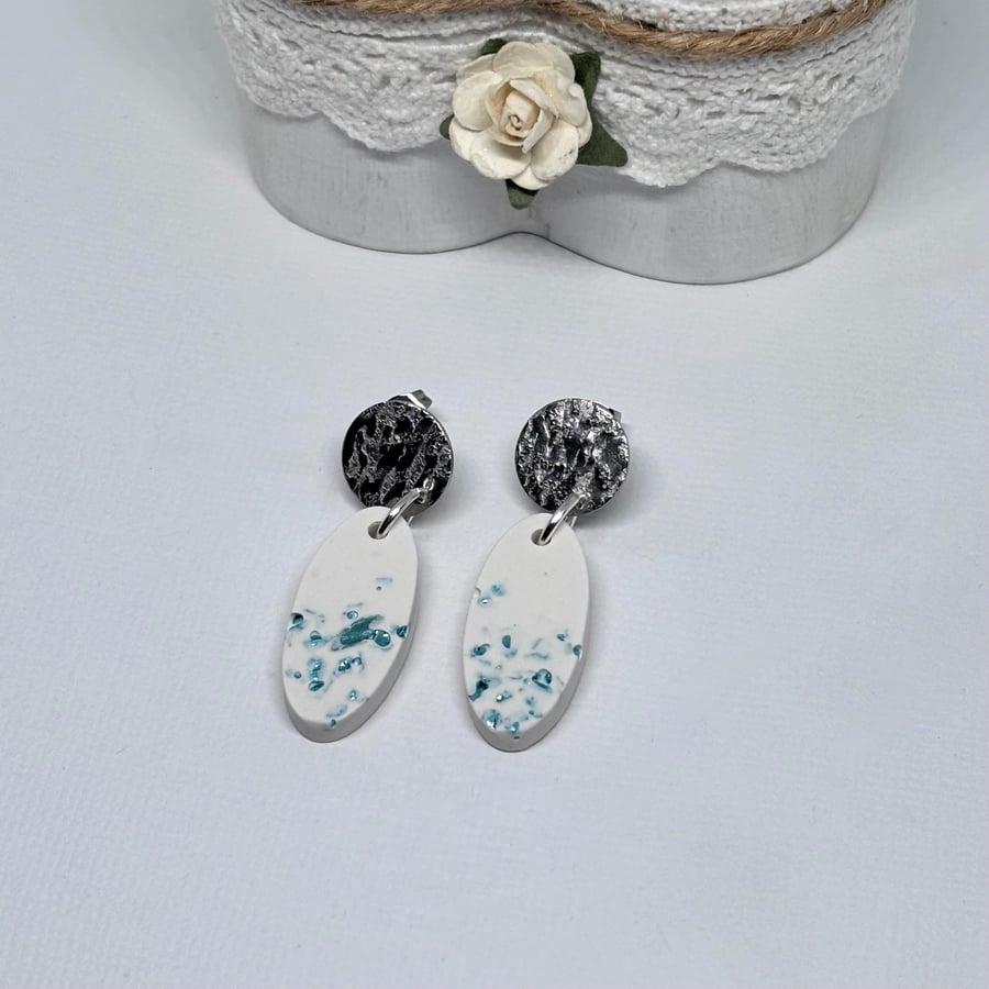 Turquoise Oval Glass Drop Earrings 